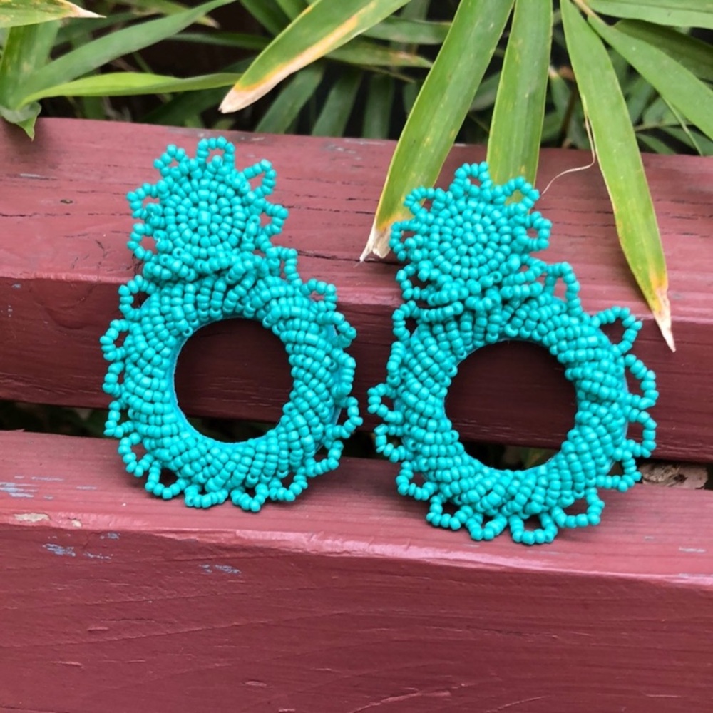 Turquoise Beaded Hoop Earrings